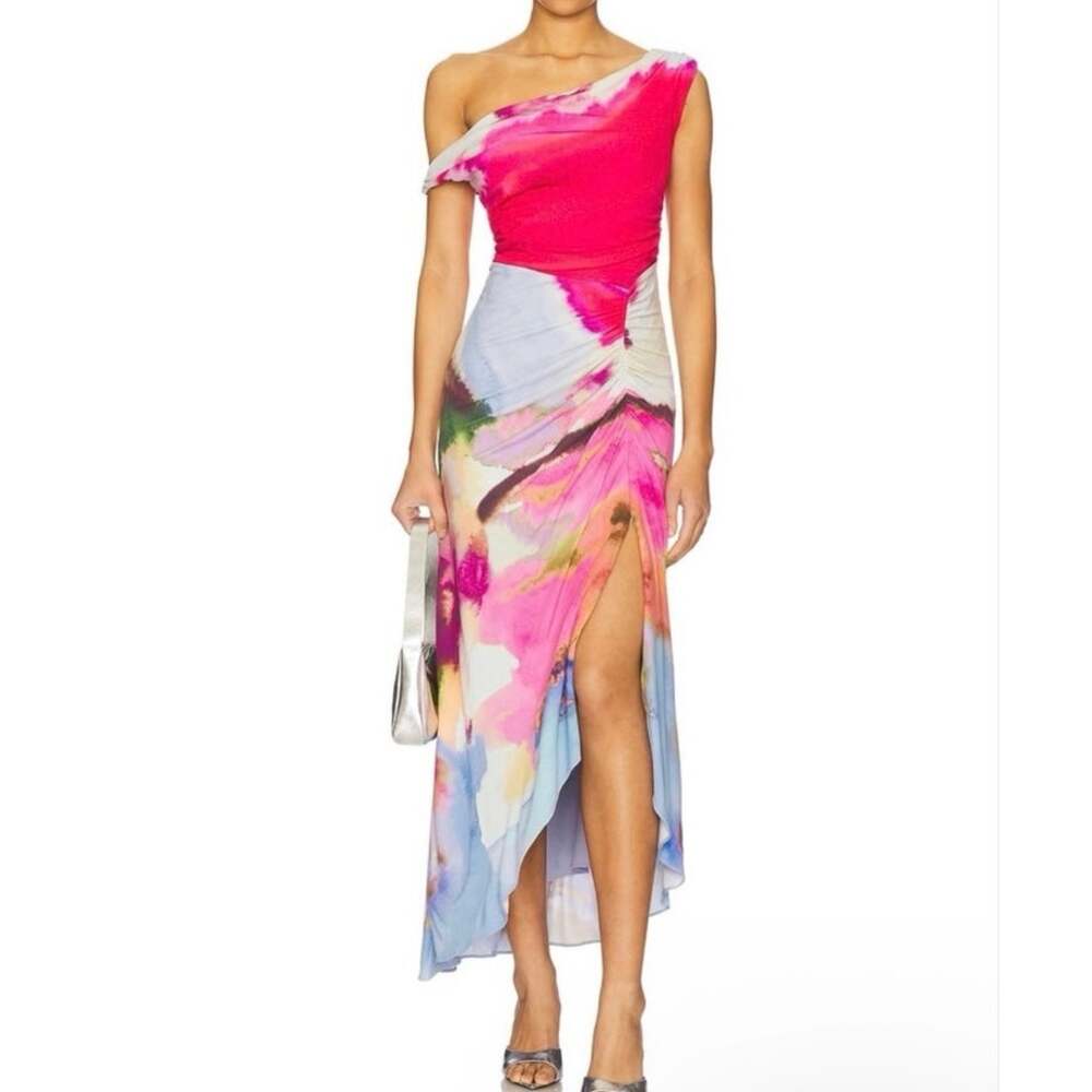 AMUR One-Shoulder Pink
Watercolor Midi Dress Size 4
